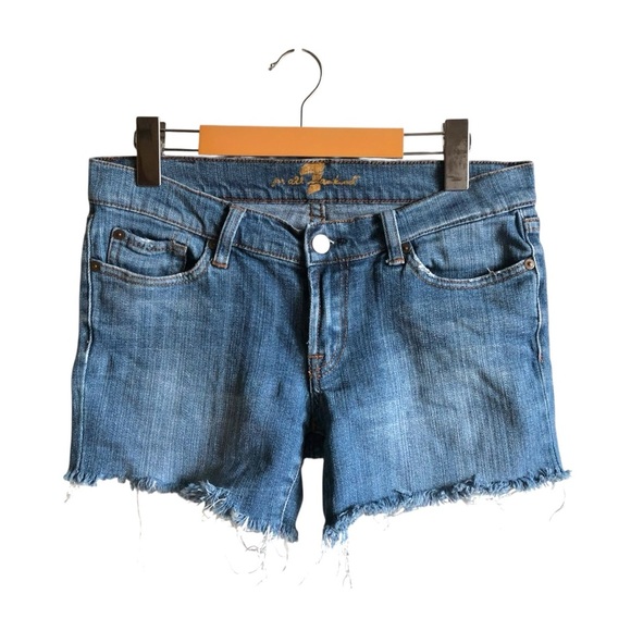 7Fam Cut-off Denim Shorts Size 28 Repurposed Frayed - Picture 2 of 11